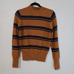 Gap S Brown Navy Blue Striped Mock Neck Textured Knit Sweater NWT
